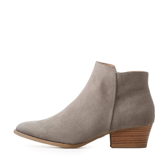 Chic Grey Faux Suede Cute Wooden Ankle Booties - Picture 7 of 14